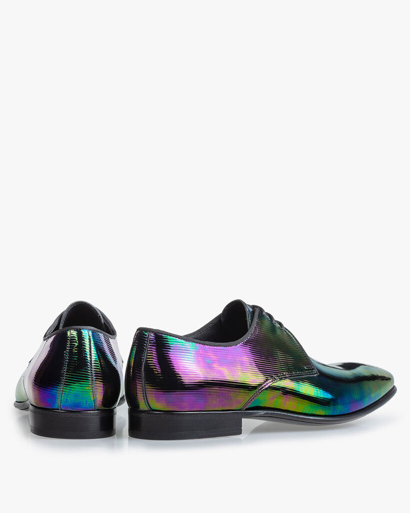 Lace shoe multi-colour patent leather