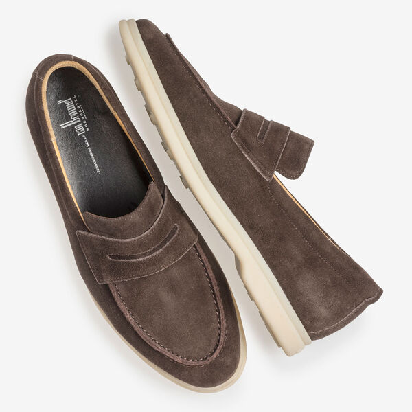 Dark brown suede leather loafer