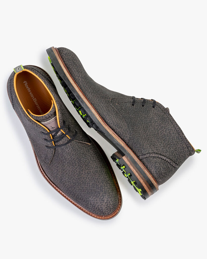 Schn&uuml;rstiefel Leder-Print dunkelgrau