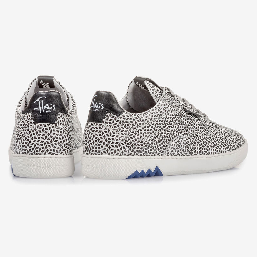 White calf leather sneaker with black print