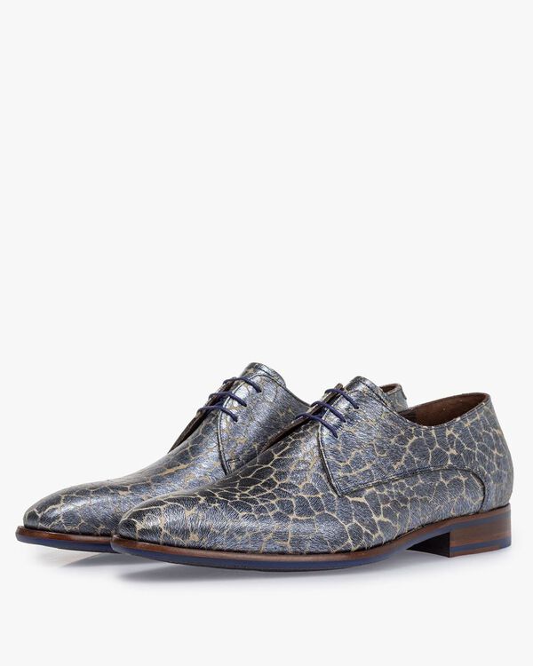 Schn&uuml;rschuh Metallic-Print blau