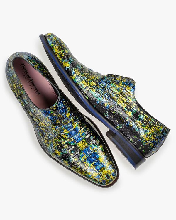 Lace shoe printed leather yellow