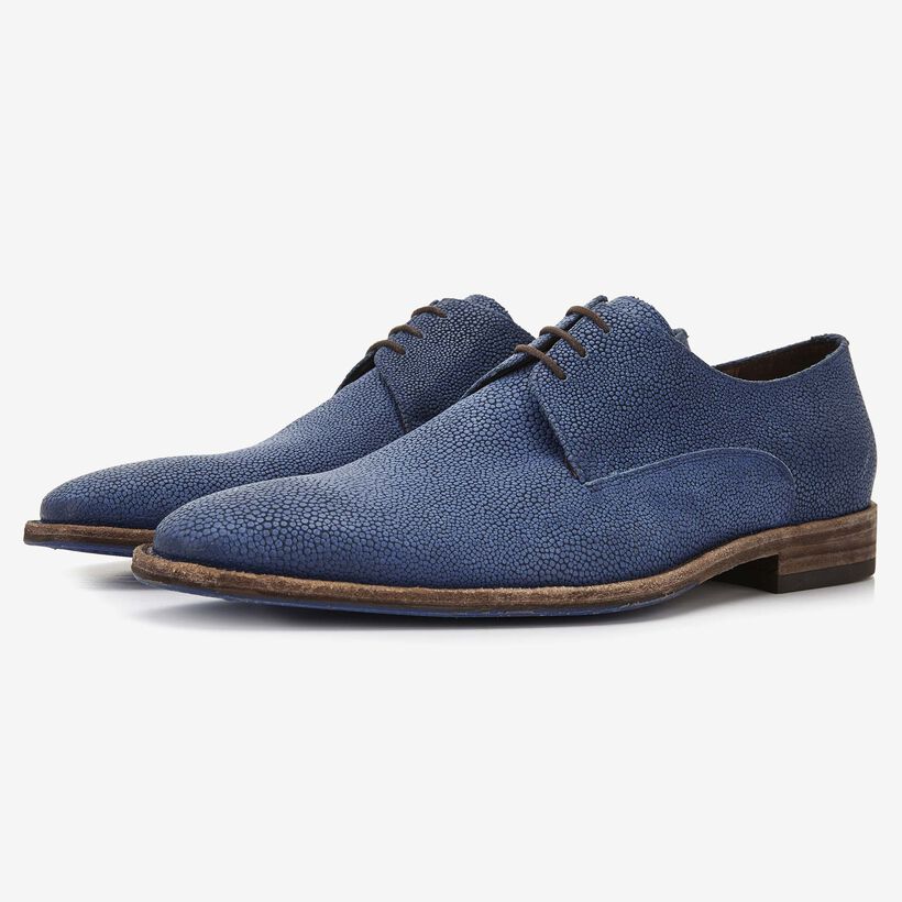 Floris van Bommel blue leather men's lace-up shoe