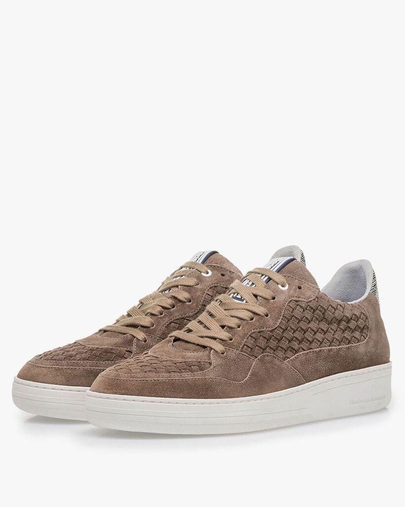 Taupe-coloured suede leather sneaker