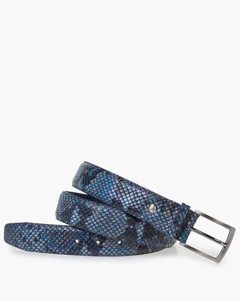 Blue leather belt with snake print