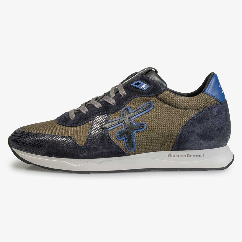 Olivgrüner / Blauer Sneaker mit weißer Joggingschuhsohle