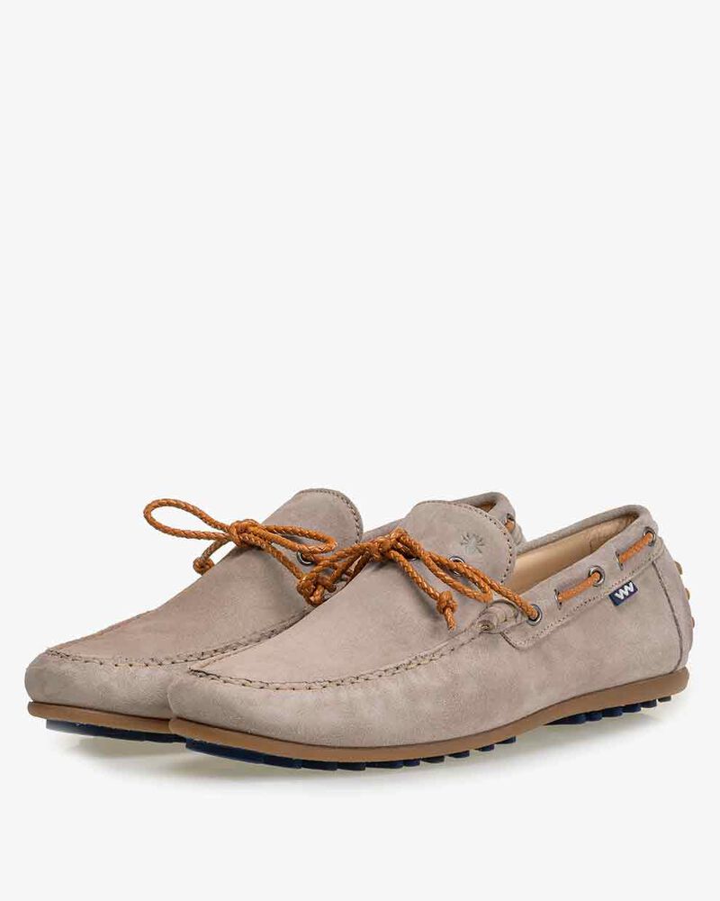 Moccasin suede leather sand-coloured