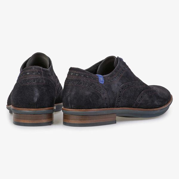 Blue brogue suede leather lace shoe