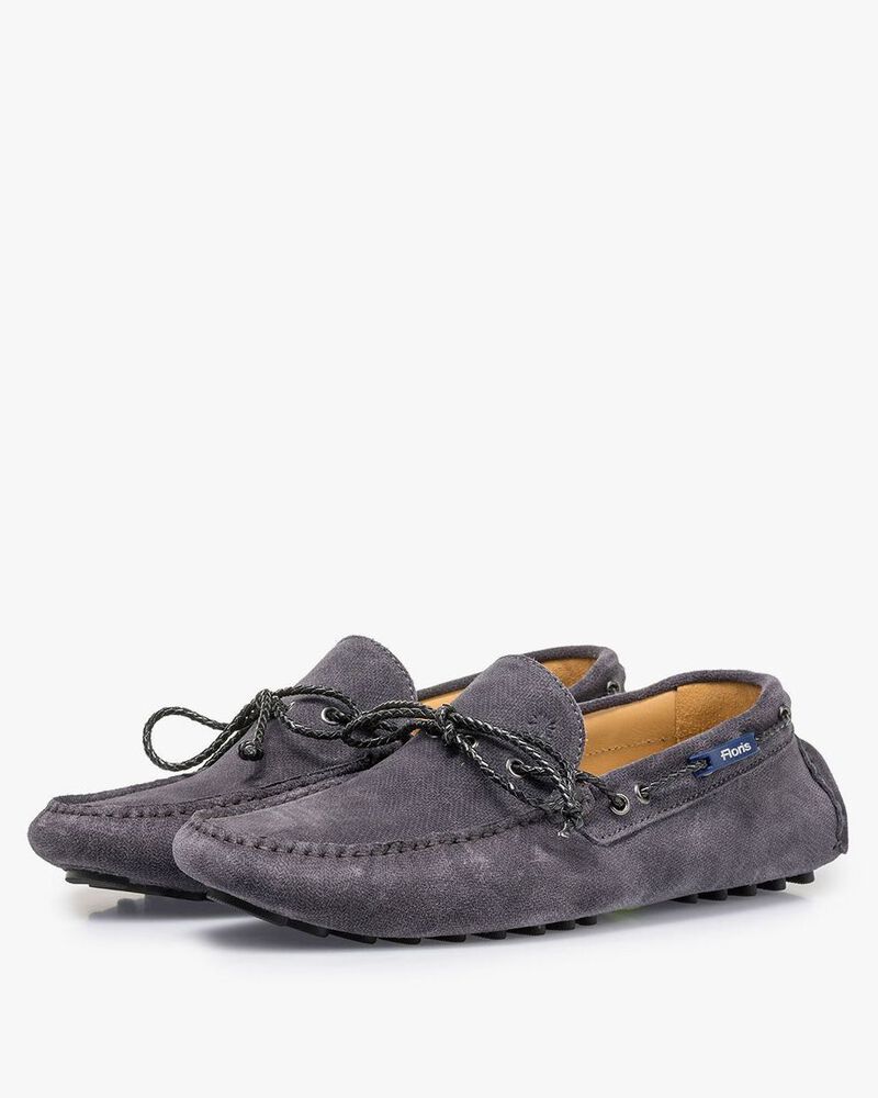 Dark grey suede leather moccasin with print