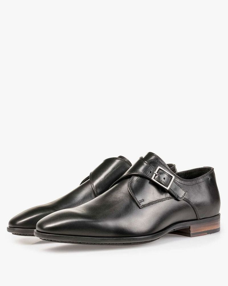 Black calf leather monk