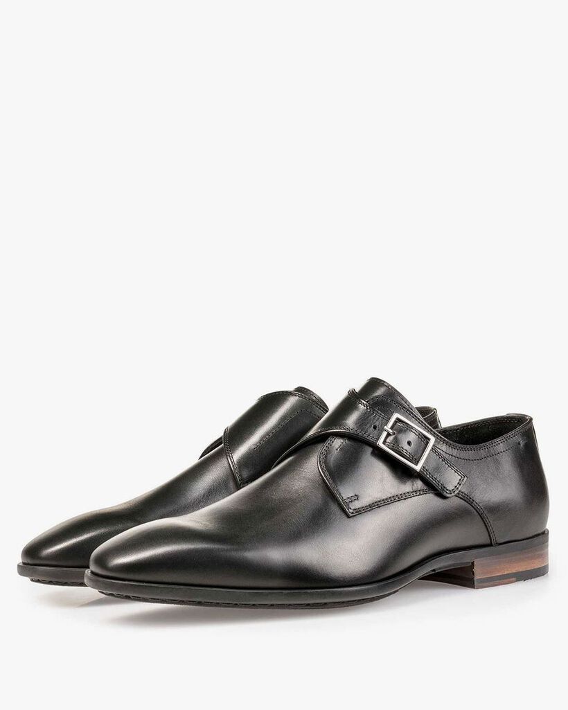Black calf leather monk