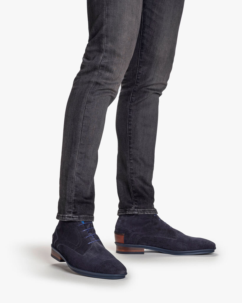 Schn&uuml;rstiefel Wildleder blau