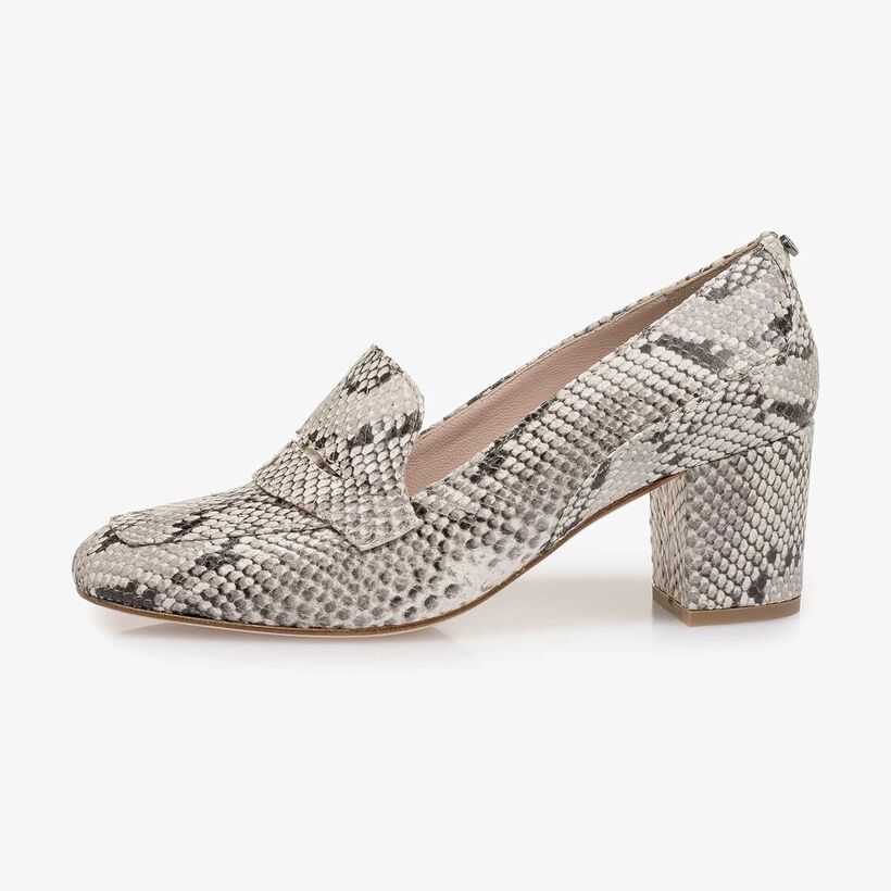 White snake print leather pumps