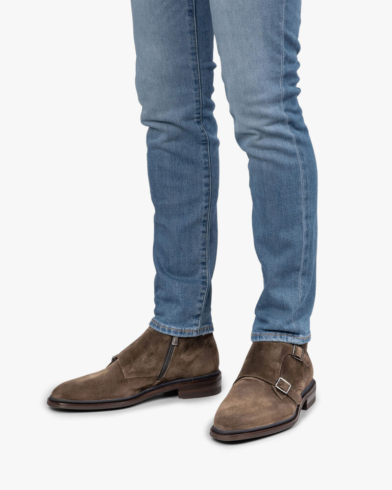 Taupe Monk-Schnallenschuh Wildleder