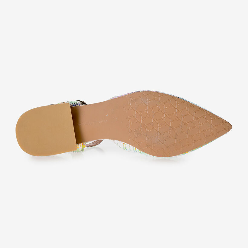 Leder-Sandale mit grün-goldenem Metallic-Print