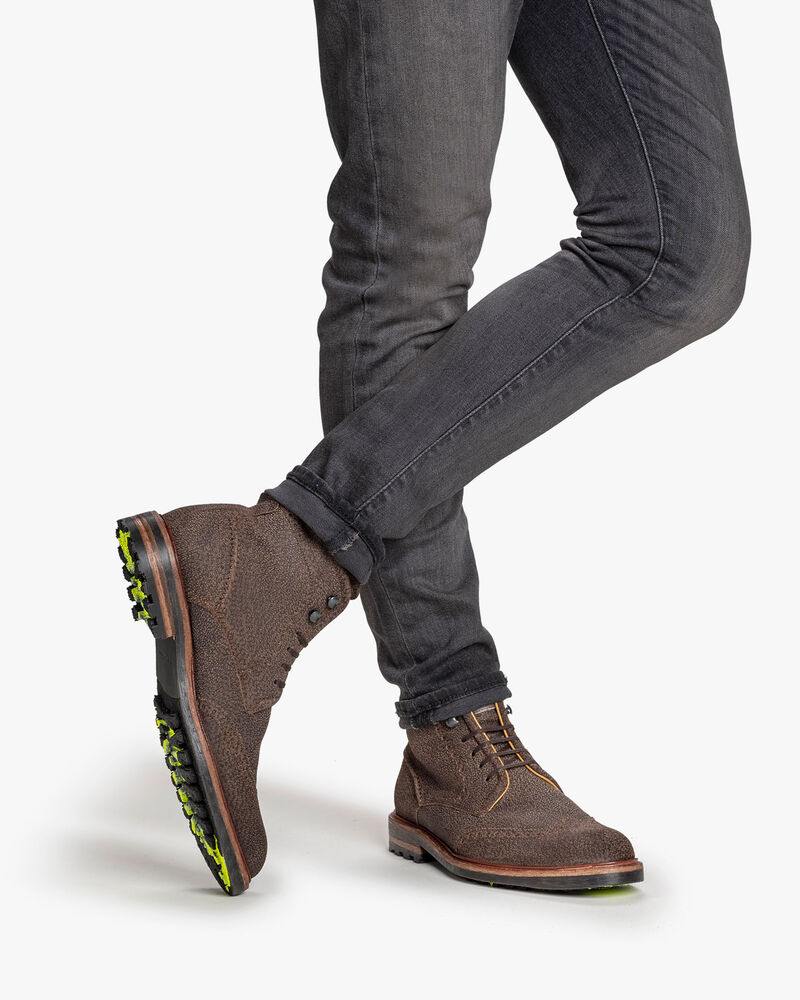 Schnürstiefel Leder-Print braun