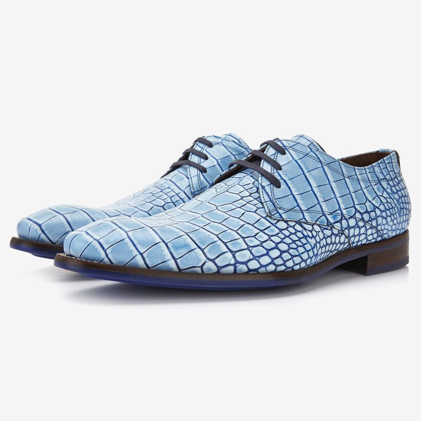 Brochure Woedend Indrukwekkend Light blue crocodile print men's lace-up shoe 14366/01 Floris van Bommel