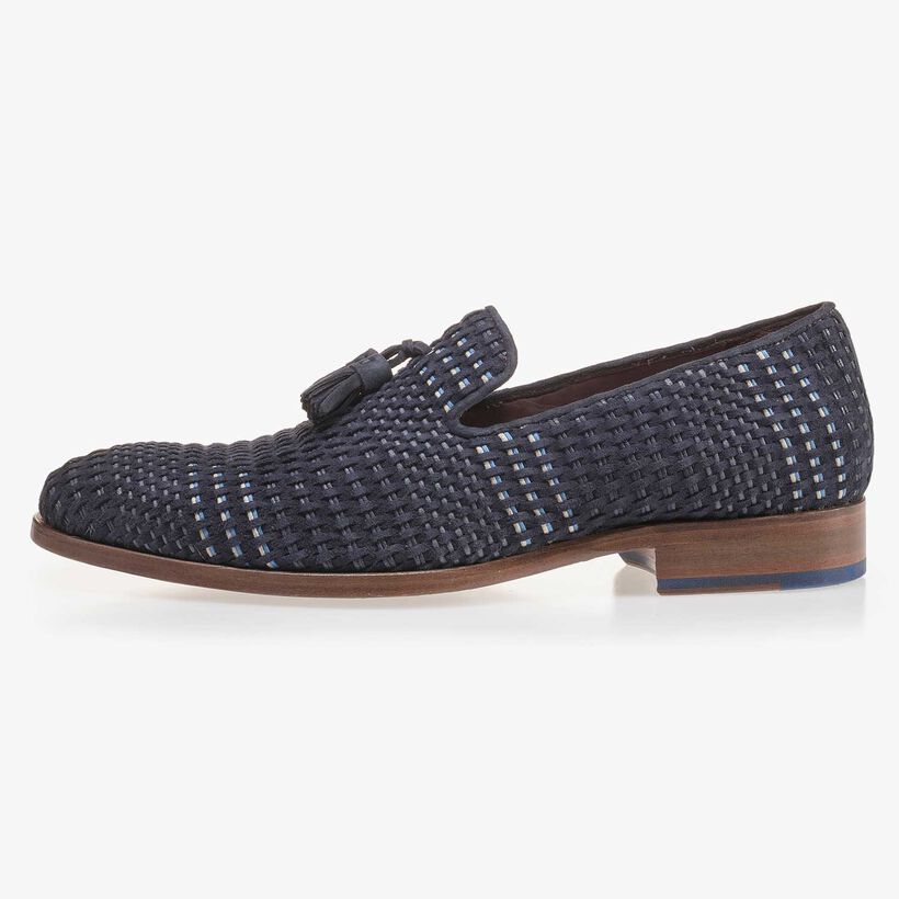Dark blue braided suede leather loafer