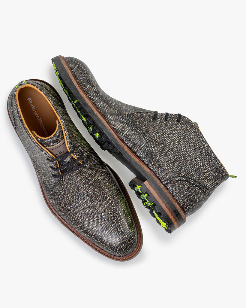 Schnürstiefel bedrucktes Leder taupe