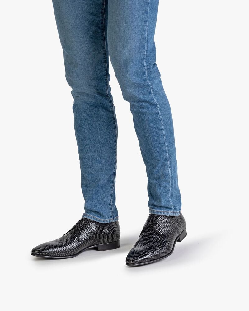 Schnürschuh bedrucktes Leder grau