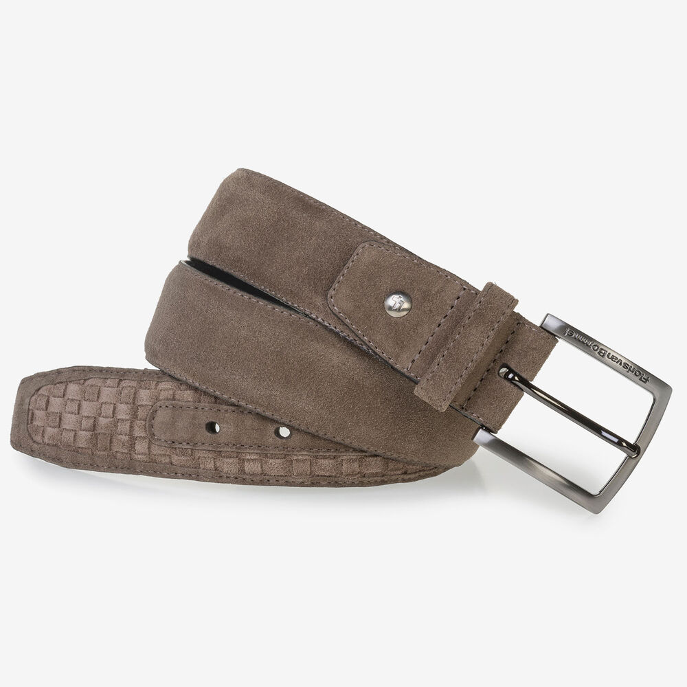 Taupe-coloured braided suede leather belt