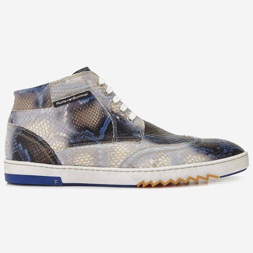 Floris van Bommel blauer Herren-Sneakerboot in Schlangenoptik