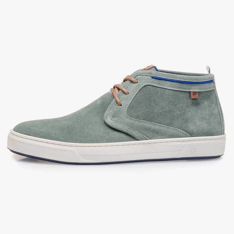 Pale green washed suede leather lace shoe