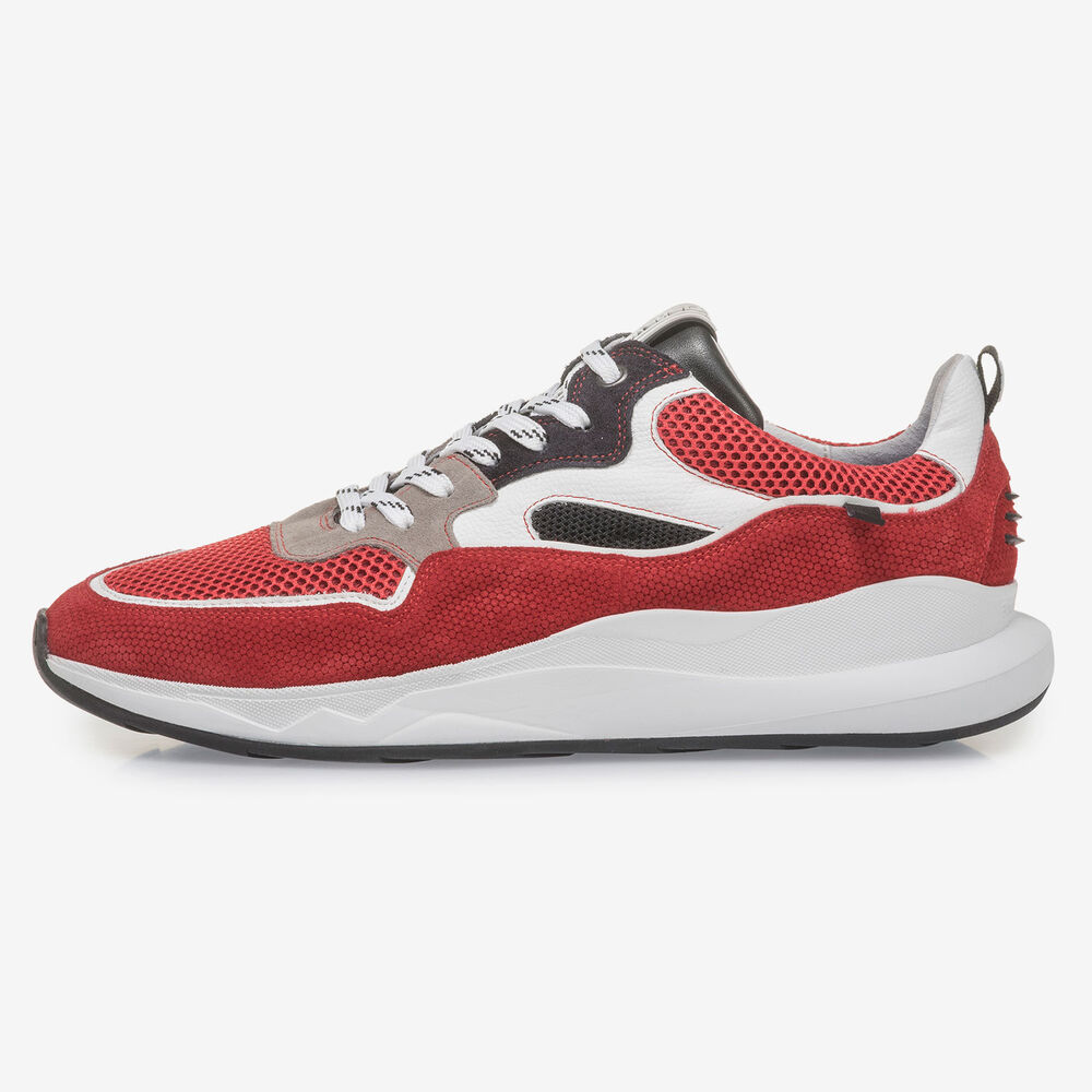 Mehrfarbiger Wildleder-Sneaker rot-weiß