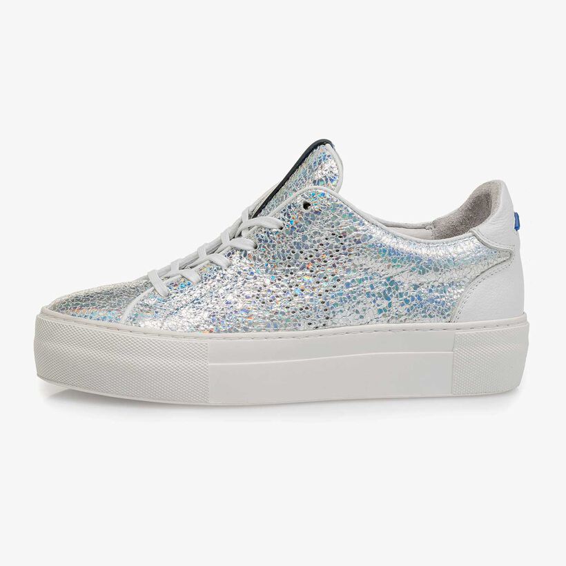 Silver metallic leather sneaker with craquelé effect