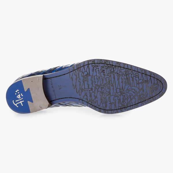 Blauer Premium Leder-Schnürschuh mit Print