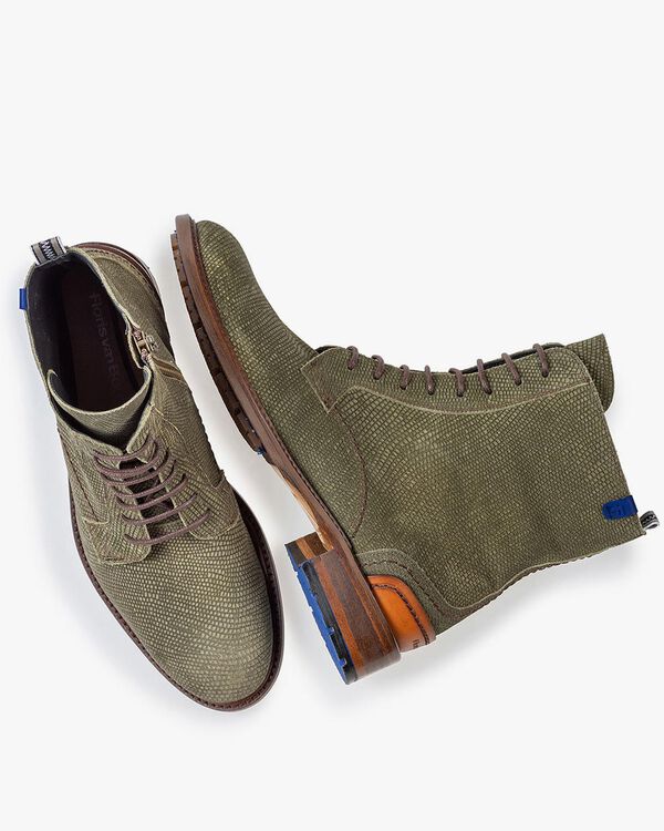 Lace boot green suede leather