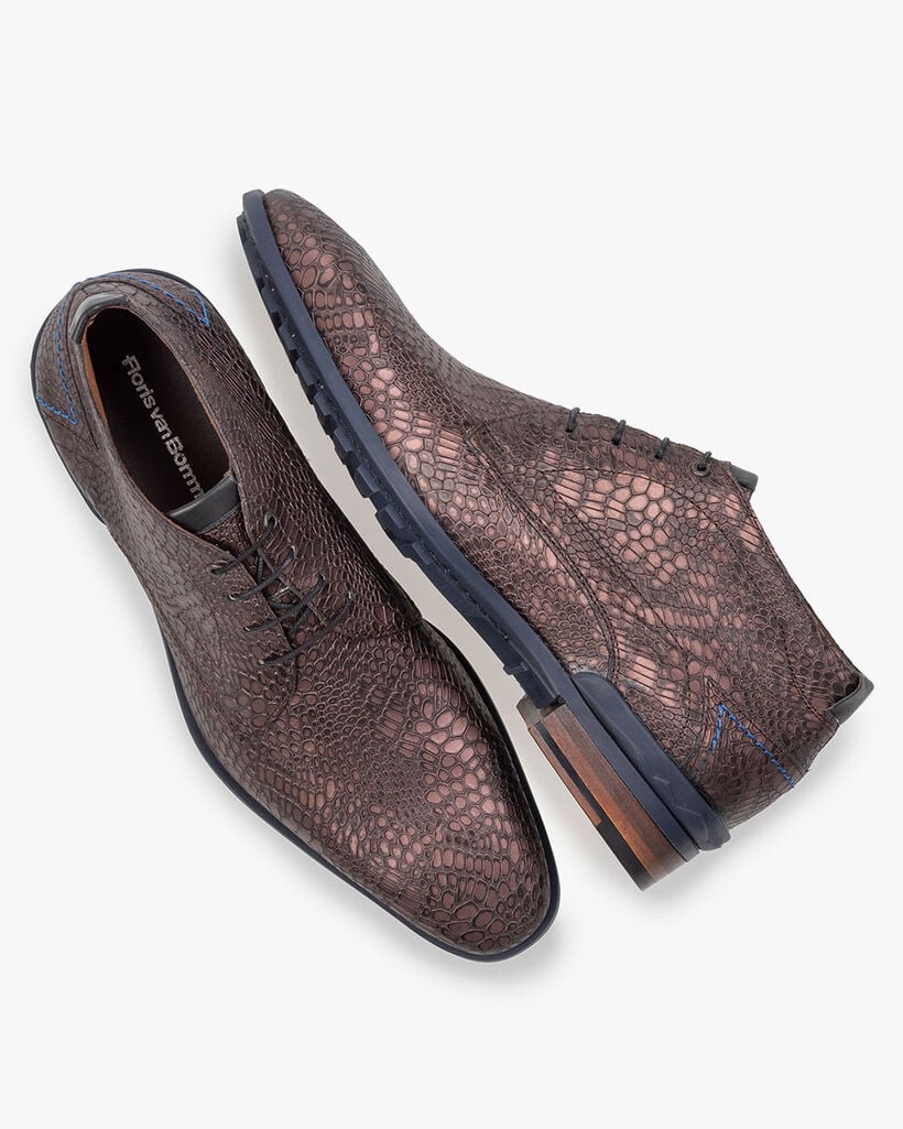 Lace boot metallic print dark red