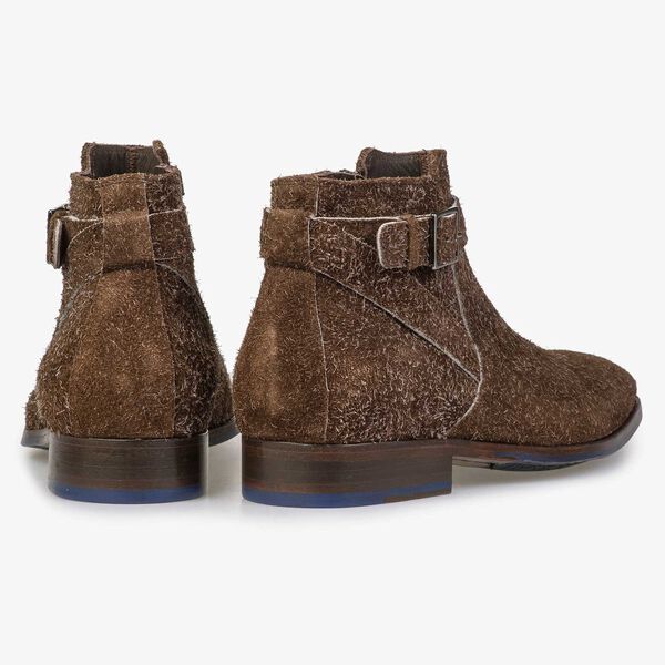 Brown rough suede leather zip ankle boot