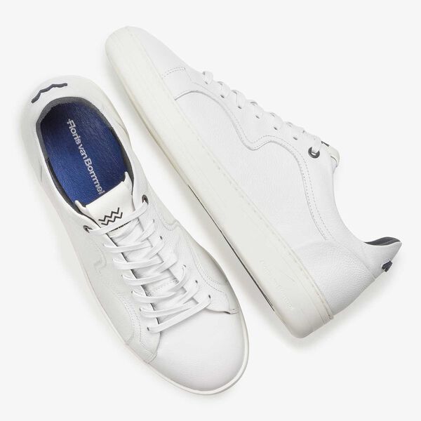 White calf leather sneaker with a subtle structural pattern