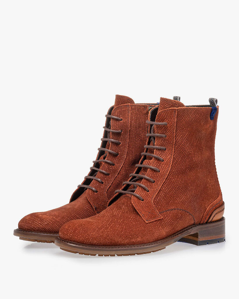 Lace boot brown suede leather