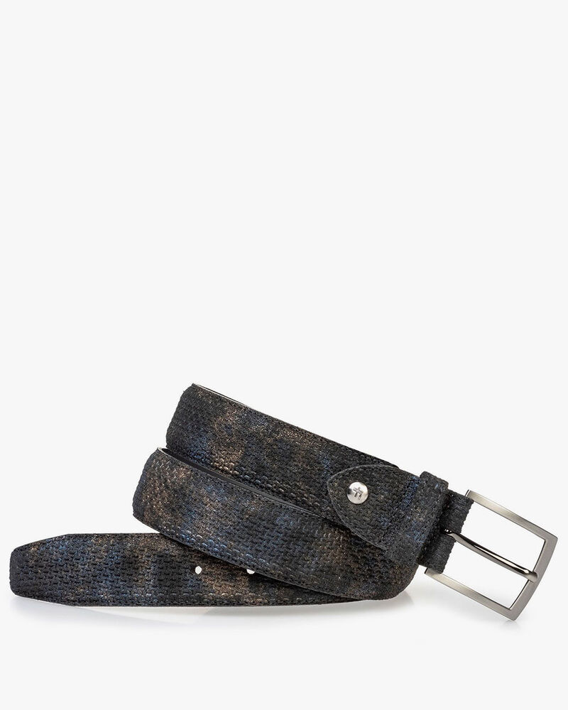 Suede leather belt bronze with print