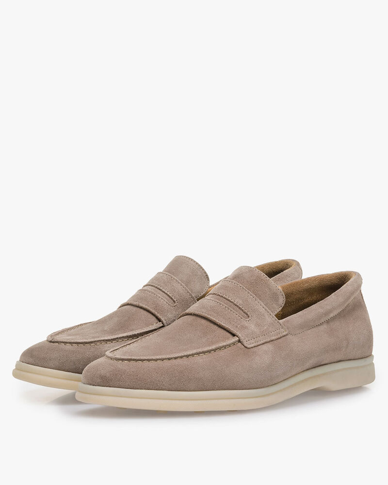 Beige suede leather loafer