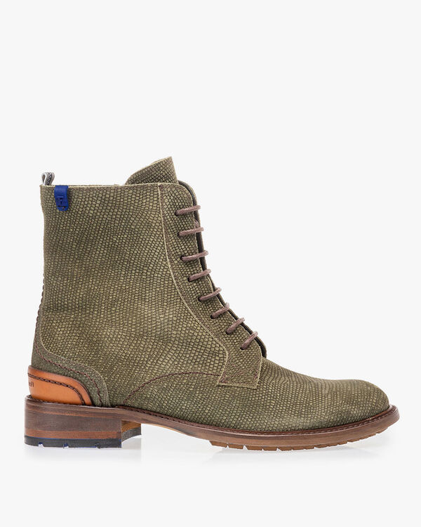 Lace boot green suede leather