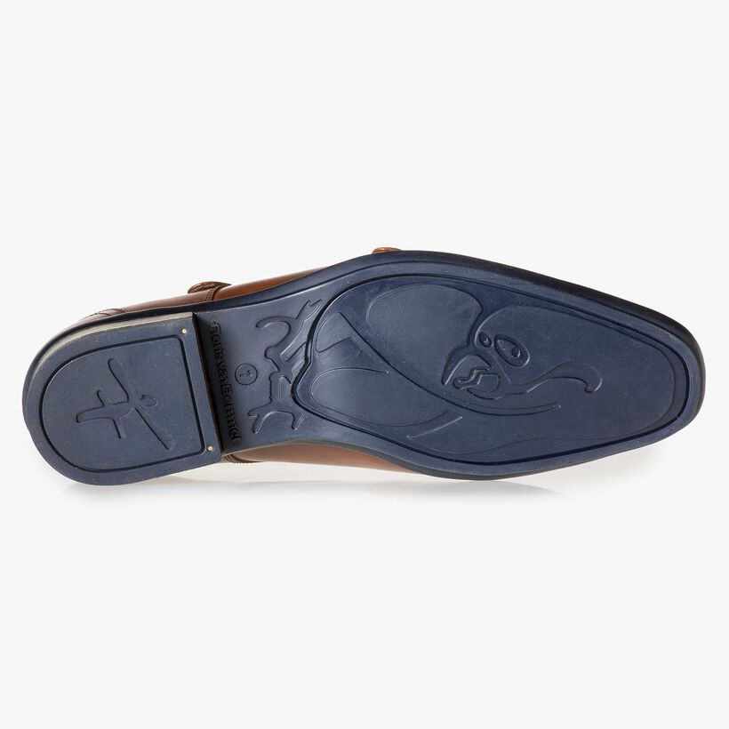 Cognac-coloured calf leather double buckle monk strap