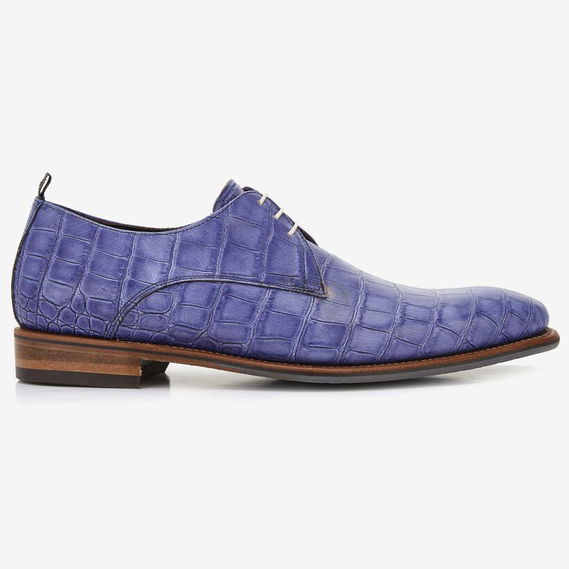 Floris van Bommel blue crocodile print men's lace-up shoe