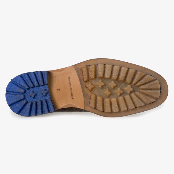 Floris van Bommel men’s high, cognac-coloured leather lace boot finished with a snake print