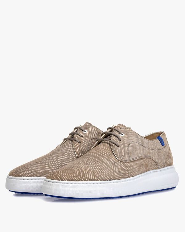 Sneaker printed suede leather sand-coloured