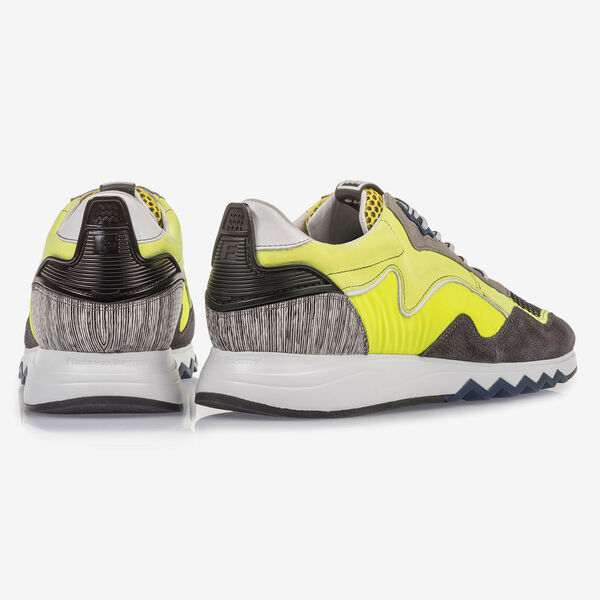 Fluroescent yellow suede leather sneaker