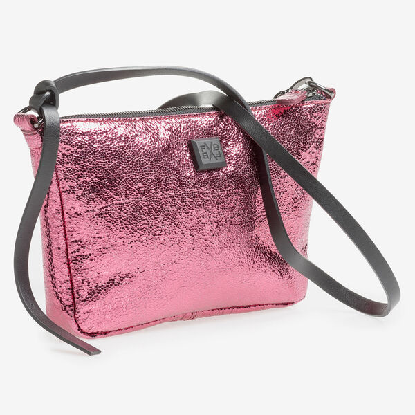 Pink leather bag with metallic print