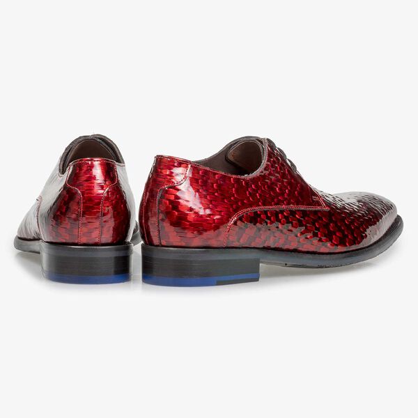 Premium red printed patent leather lace shoe