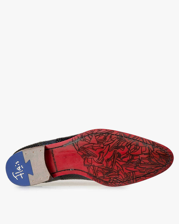 Schnürschuh Leder mit Print blau