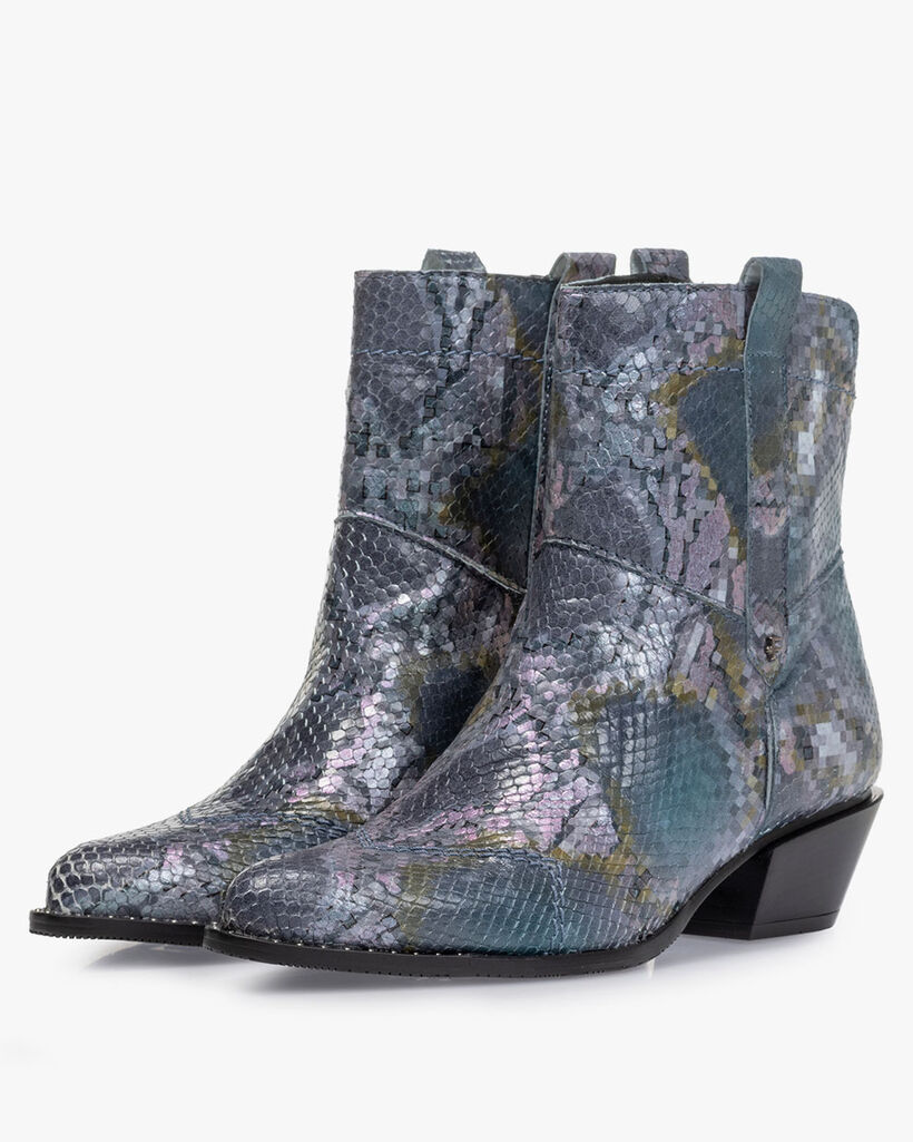 Stiefel Leder mit Print blau