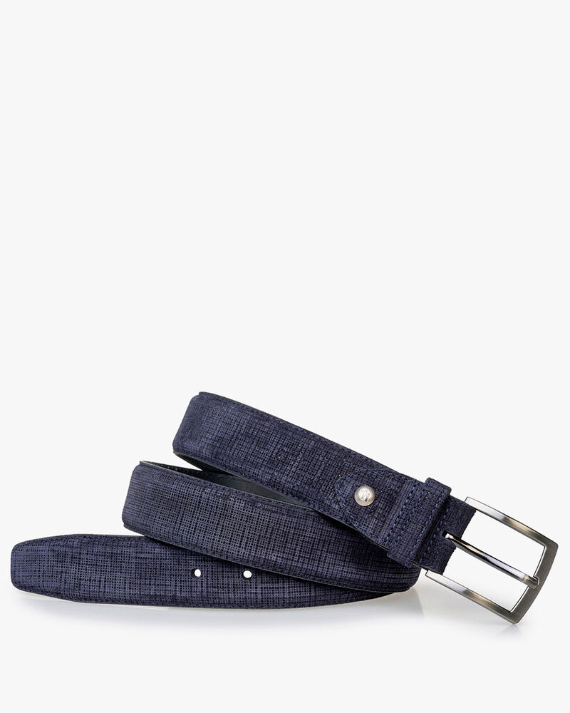Belt printed suede leather blue