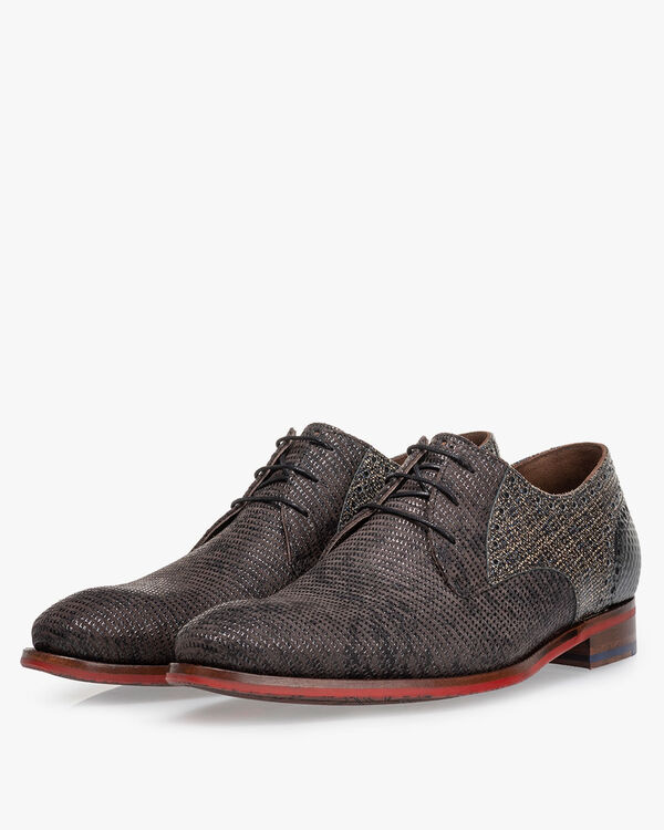 Schnürschuh Wildleder-Print grau