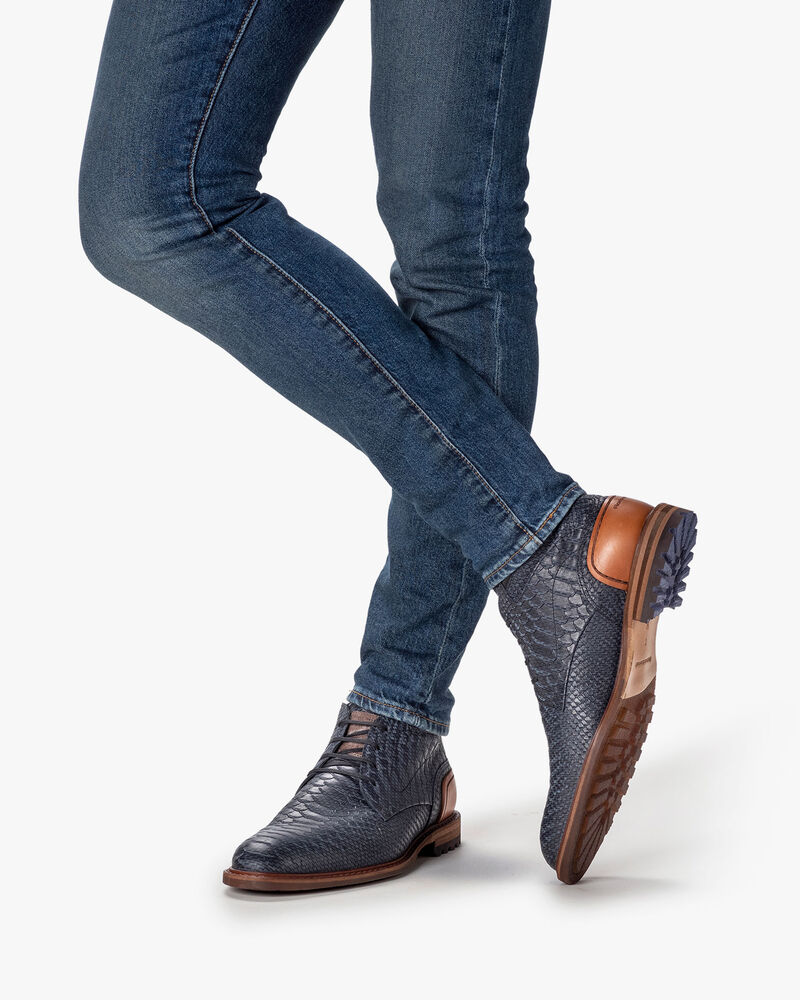 Schnürstiefel Nubukleder blau